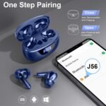 PEFUPEW Wireless Earbuds, Bluetooth 5.4 Headphones, ENC Noise Cancelling Mic Ear Buds with Stereo Bass, 40H Playtime Earphones, LED Display, Blue - Image 7
