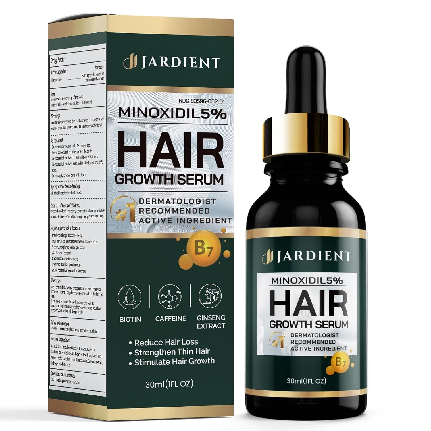 71qeGYmdPfL._SL1500_.jpg Jardient Minoxidil 5% Serum for Men and Women: Hair Growth Oil with Monoxide, Biotin, Beard Growth Kit - Minoxidil Serum - 1 Fl Oz - Prevent Hair Loss, Regrowth Treatment - Image 1