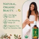 Organic Face & Body Oil for Dry Skin, Fragrance-Free Facial Moisturizer 4oz | Hydrates & Softens Sensitive Skin, Natural Cold-Pressed Almond, Olive, Jojoba, Rosehip Oil & Vitamin E, Unscented Moisturizer - Image 2