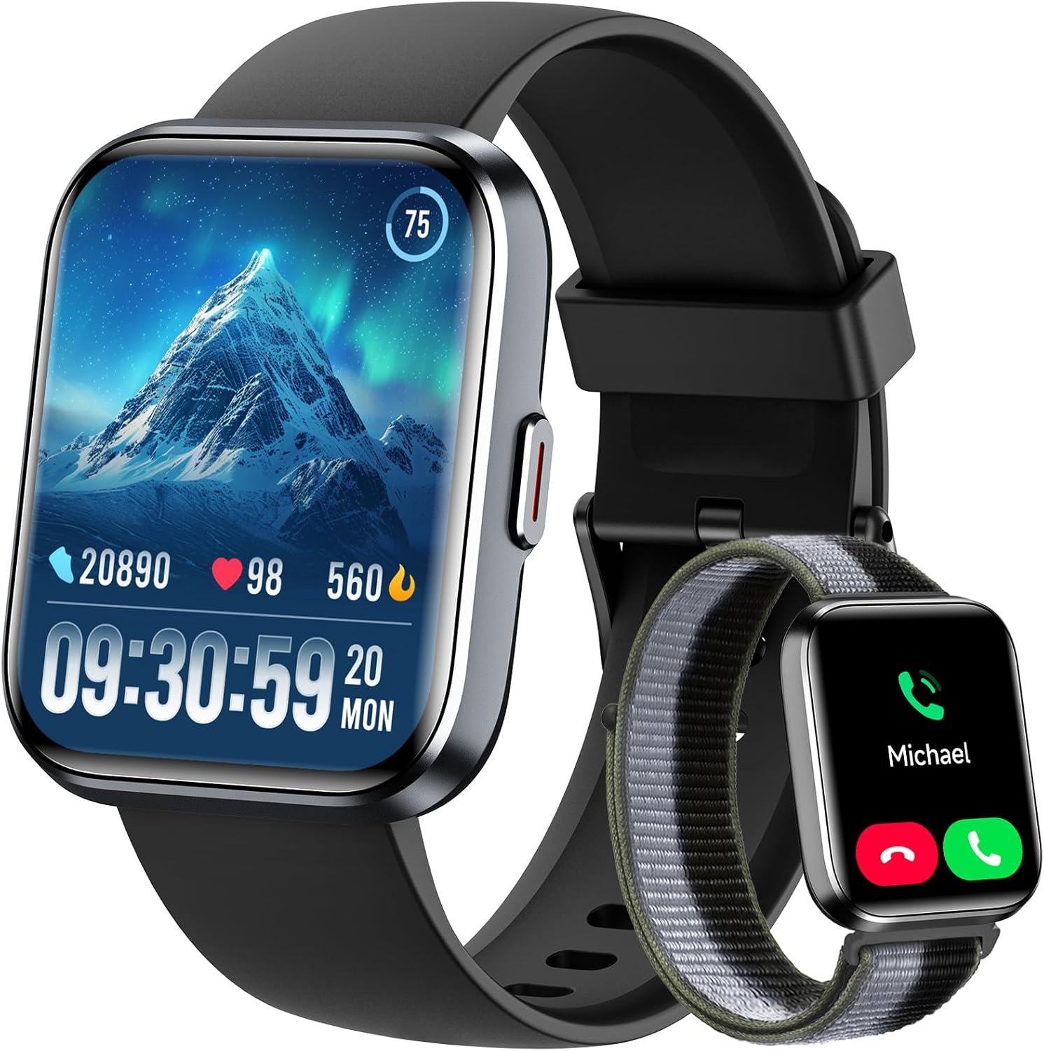 71vjf5Syl7L._AC_SL1500_.jpg Smart Watch for Men Women, 1.8" Fitness Tracker for Android & iPhone, Answer/Make Calls, Alexa Built-in, Heart Rate/Sleep/SpO2 Monitor Smartwatch, IP68 Waterproof Watches 101+ Sport Modes, 2 Bands - Image 1