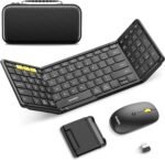 Foldable Keyboard and Mouse, Samsers Folding Bluetooth Keyboard Combo, 2.4G + BT5.0 x 2, Full-Size Portable Travel Keyboard & Rechargeable Wireless Mouse for Windows Android iOS Mac OS, Elegant Black