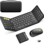 Foldable Keyboard and Mouse, Samsers Folding Bluetooth Keyboard Combo, 2.4G + BT5.0 x 2, Full-Size Portable Travel Keyboard & Rechargeable Wireless Mouse for Windows Android iOS Mac OS, Elegant Black
