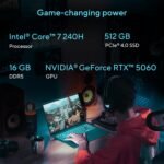 ASUS V16 Gaming Laptop, 16” WUXGA 144Hz Display, Intel Core 7 Processor 240H, NVIDIA GeForce RTX 5060, 16GB Memory, 512GB Storage, Windows 11, Matte Black, V3607VM-ES74 - Image 4