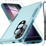 Case for Samsung Galaxy S25 Edge, Full Body Heavy Duty Rugged Shockproof Protective Phone Cover with Lanyard Strap, Tempered Glass Screen Protector and Camera Lens Cover, Mint Green
