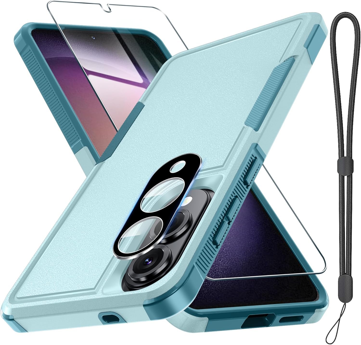 81EbcGz0TLL._AC_SL1500_.jpg Case for Samsung Galaxy S25 Edge, Full Body Heavy Duty Rugged Shockproof Protective Phone Cover with Lanyard Strap, Tempered Glass Screen Protector and Camera Lens Cover, Mint Green - Image 1