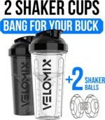 VELOMIX 2 Pack 28oz Protein Shaker Bottle for Protein Mixes, Black/Transpar | 2x Wire Whisk, Leak Proof Shaker Cups for Protein Shakes, Stackable, Dishwasher safe, BPA free, Pre Workout and Fitness ready - Image 2