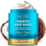 MAREE Deep Conditioning Hair Mask for Damaged Hair Treatment – Keratin Hair Care for Hydrating Growth Repair Moisturizing – Dry Curly Color Refreshing – 10 Fl Oz, White
