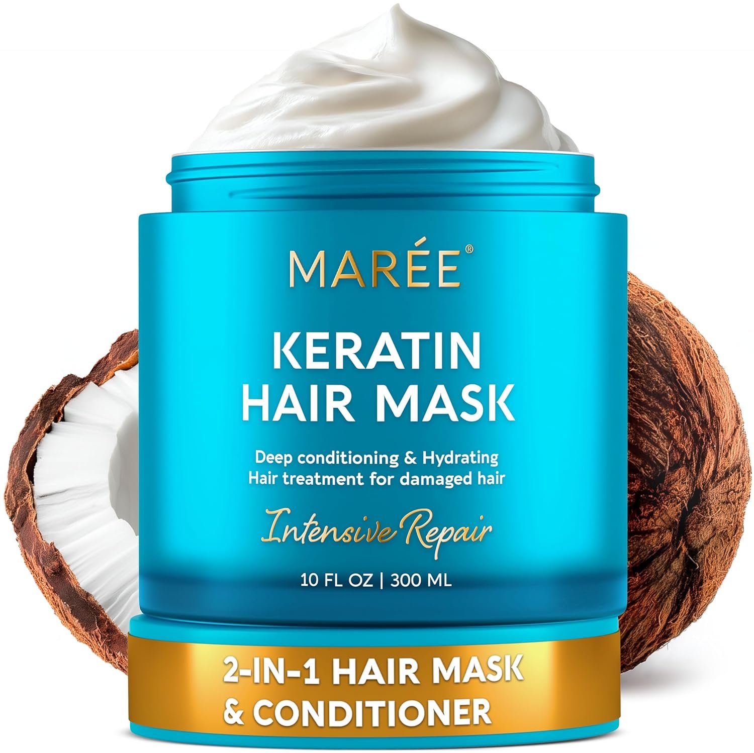 81P90PJG0L._SL1500_.jpg MAREE Deep Conditioning Hair Mask for Damaged Hair Treatment – Keratin Hair Care for Hydrating Growth Repair Moisturizing – Dry Curly Color Refreshing – 10 Fl Oz, White - Image 1