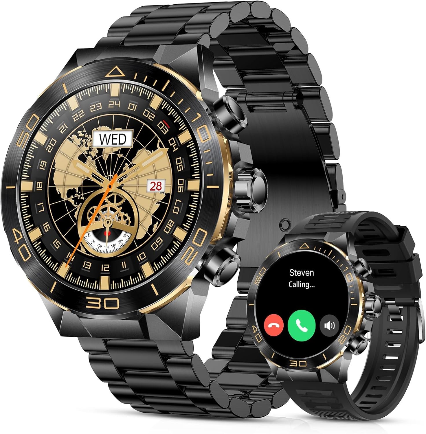 81UjoIfQ6iL._AC_SL1500_.jpg Smart Watch for Men Answer/Make Call for Android iPhone, 1.43" AMOLED HD Screen Mens Luxury Watch, 400mAh Heavy Duty Smartwatch Heart Rate Blood Oxygen Blood Pressure Sleep Monitor Pedometer, 2 Straps - Image 1