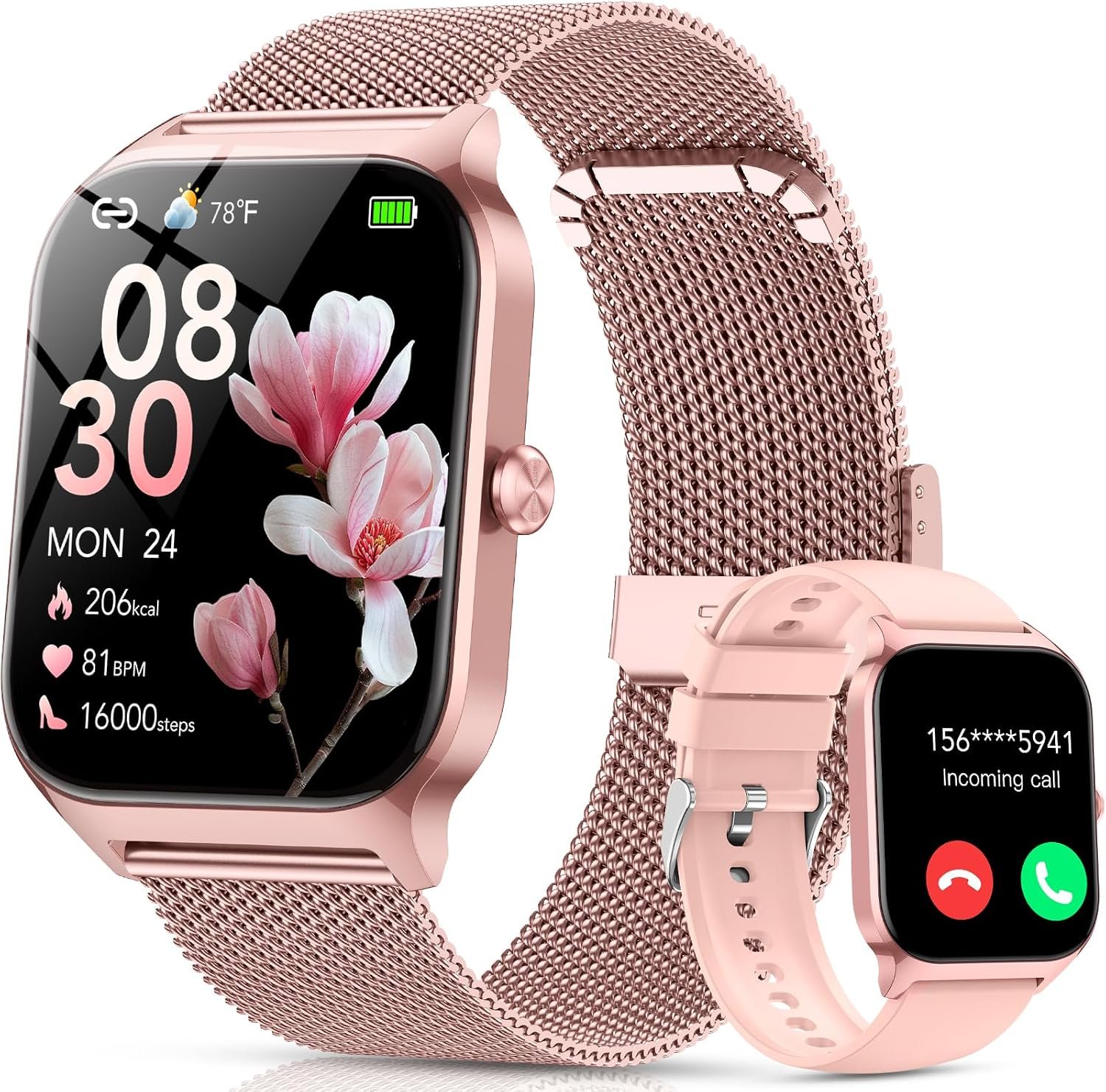 81XuRpZmi5L._AC_SL1500_.jpg Smart Watch for Women, Answer/Make Call/AI Voice,1.85" HD Smartwatch Compatible for iPhone/Samsung/Android,120+Sport Modes Fitness Tracker with Heart Rate/Sleep Monitor, IP68Waterproof (2 Bands) - Image 1