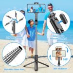 SelfieShow Selfie Stick, Extendable Selfie Stick Tripod with Wireless Remote and Tripod Stand, Portable, Lightweight, Compatible with iPhone 17 16 15 14 13 12 Pro Xs Max/Samsung Smartphone and More - Image 2