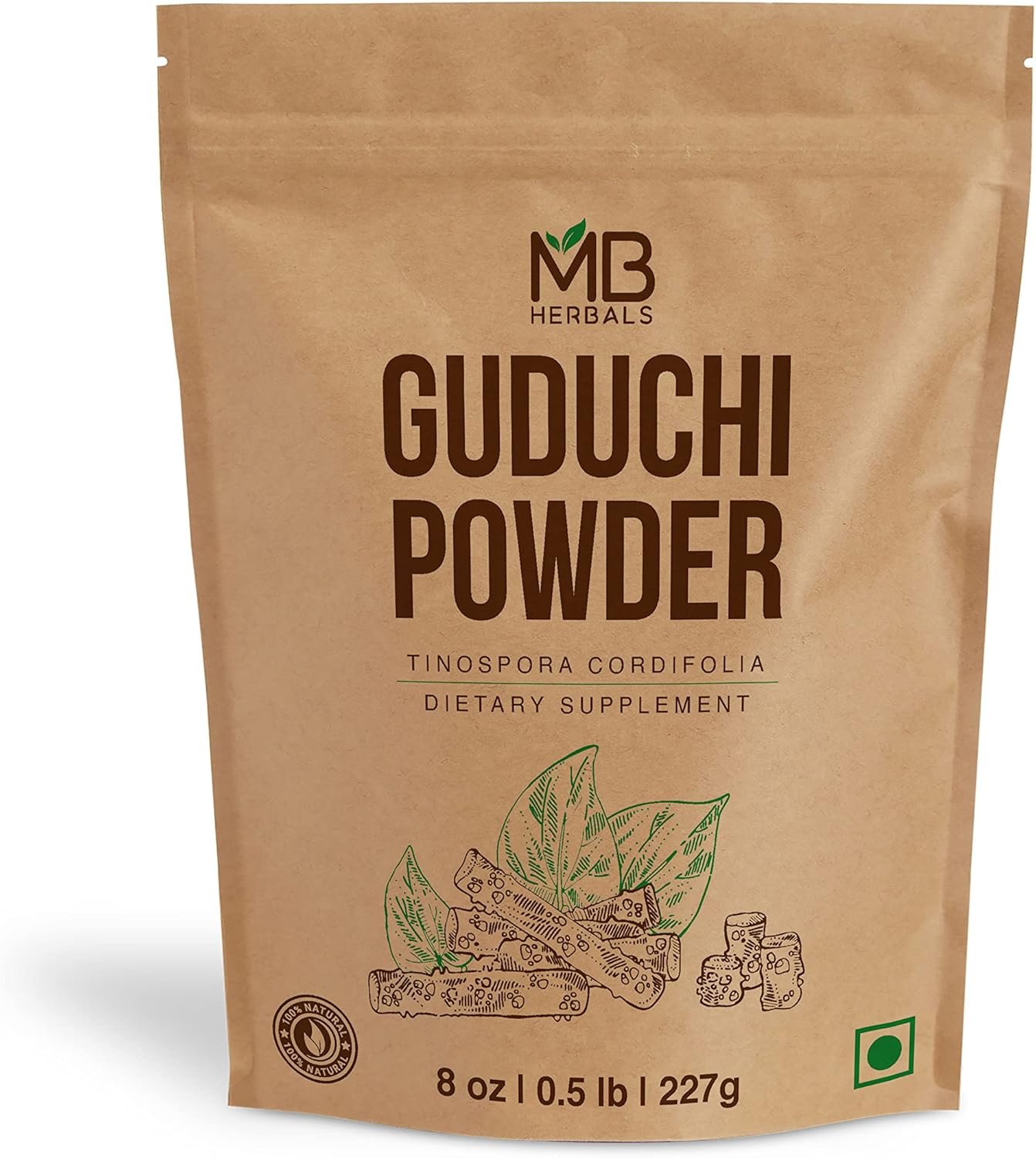 81caNm1m9fL._AC_SL1500_.jpg MB Herbals Guduchi Powder 8 oz / 0.5 LB (227 Gram) | Wildcrafted Guduchi Powder | Neem-Giloy | Processed from The Stems of Tinospora cordifolia Plants Grown on Neem Trees - Image 1