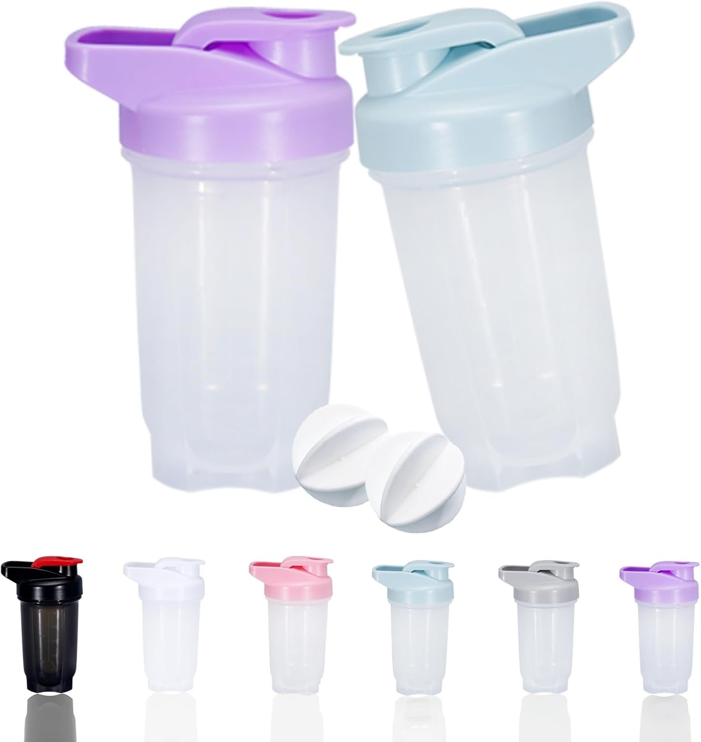 51Ij9IwW6CL._AC_SL1500_.jpg Shaker Bottle Protein Shakes Cup and 10-Ounce/300ML Shaker-Bottle with Whisk Balls, Protein Shaker- Bottles Set, Non-BPA plastic(Bule+Purple(2PCS)) - Image 1