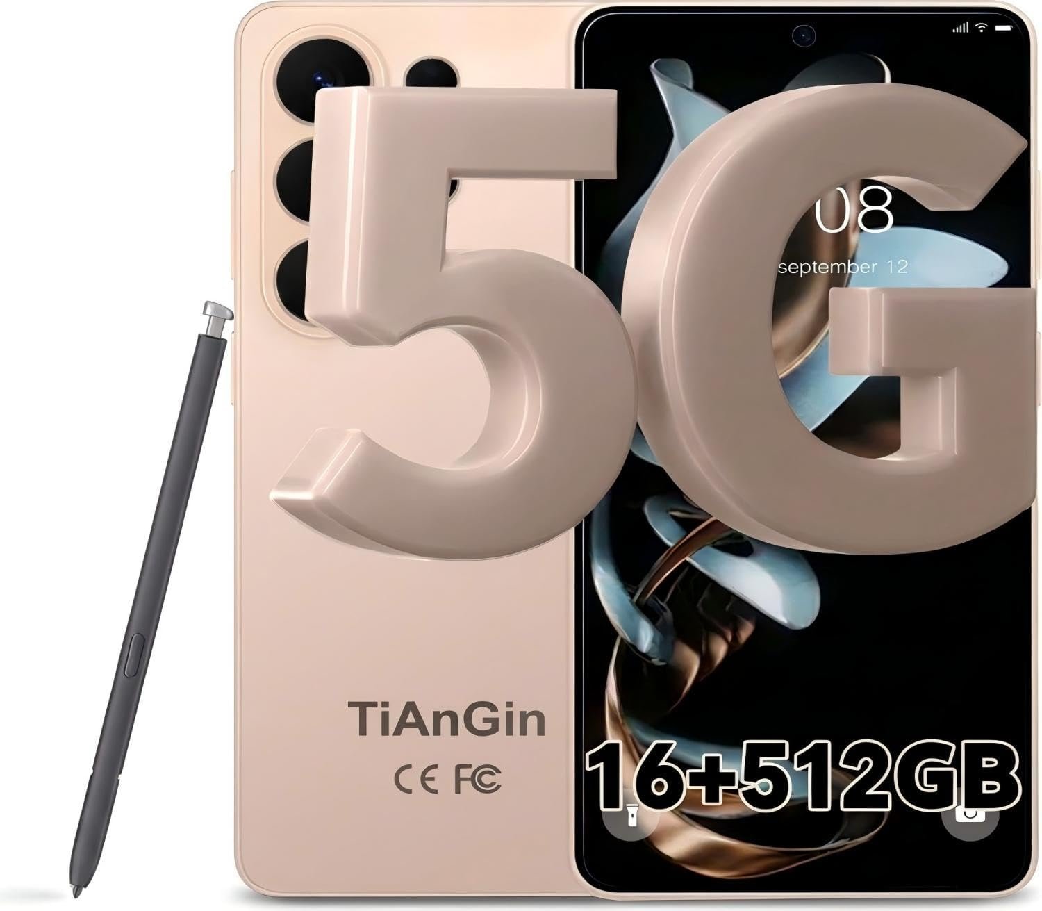 6106YOMp8mL._AC_SL1500_.jpg S26U 5G Unlocked Cell Phones, Build in Pen, 16GB+512GB Octa Core Smartphone, Android 16 Phone, 108MP Zoom Camera, 6.9“ HD +120 Hz Screen, 7000mAh Battery, Dual SIM, Face Unlock-(Gold) - Image 1