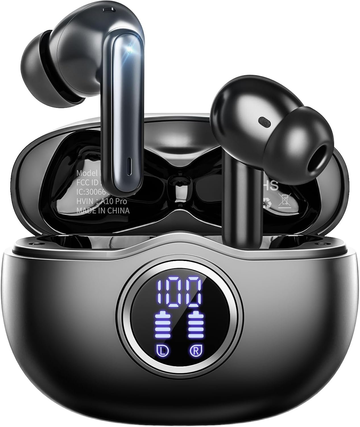 61D5ZCSIymL._AC_SL1500_.jpg Wireless Earbuds, Bluetooth 5.3 Headphones HiFi Stereo 50H Playback LED Digital Display Ear Buds with ENC Noise Canceling Headset, IPX7 Waterproof Earphones for Gym/Running/Work(Black) - Image 1