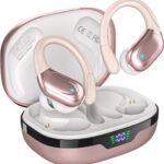 HAOYUYAN Wireless Earbuds, Sports Bluetooth Headphones, 80Hrs Playtime Ear Buds with LED Power Display, Noise Canceling Headset, IPX7 Waterproof Earphones for Workout/Running（Rose Gold）