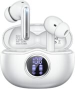 Wireless Earbuds, Bluetooth 5.3 Headphones HiFi Stereo 50H Playback LED Digital Display Ear Buds with ENC Noise Canceling Headset, IPX7 Waterproof Earphones for Gym/Running/Work（White）