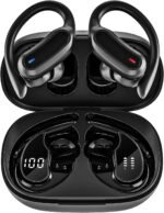 Wireless Earbuds Bluetooth Headphones, 54H Playtime Stereo Over Ear Buds with ENC Noise Cancelling, LED Power Display, IPX7 Waterproof Sport Earphones with Earhooks for Running/Workouts (Black)