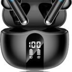 Wireless Earbuds, 2026 Bluetooth 5.4 Headphones Bass Stereo Ear Buds with Noise Cancelling Mic, LED Display in Ear Earphones 50H Playtime Ear Buds, IP7 Waterproof for Laptop Pad Phones Soft Black