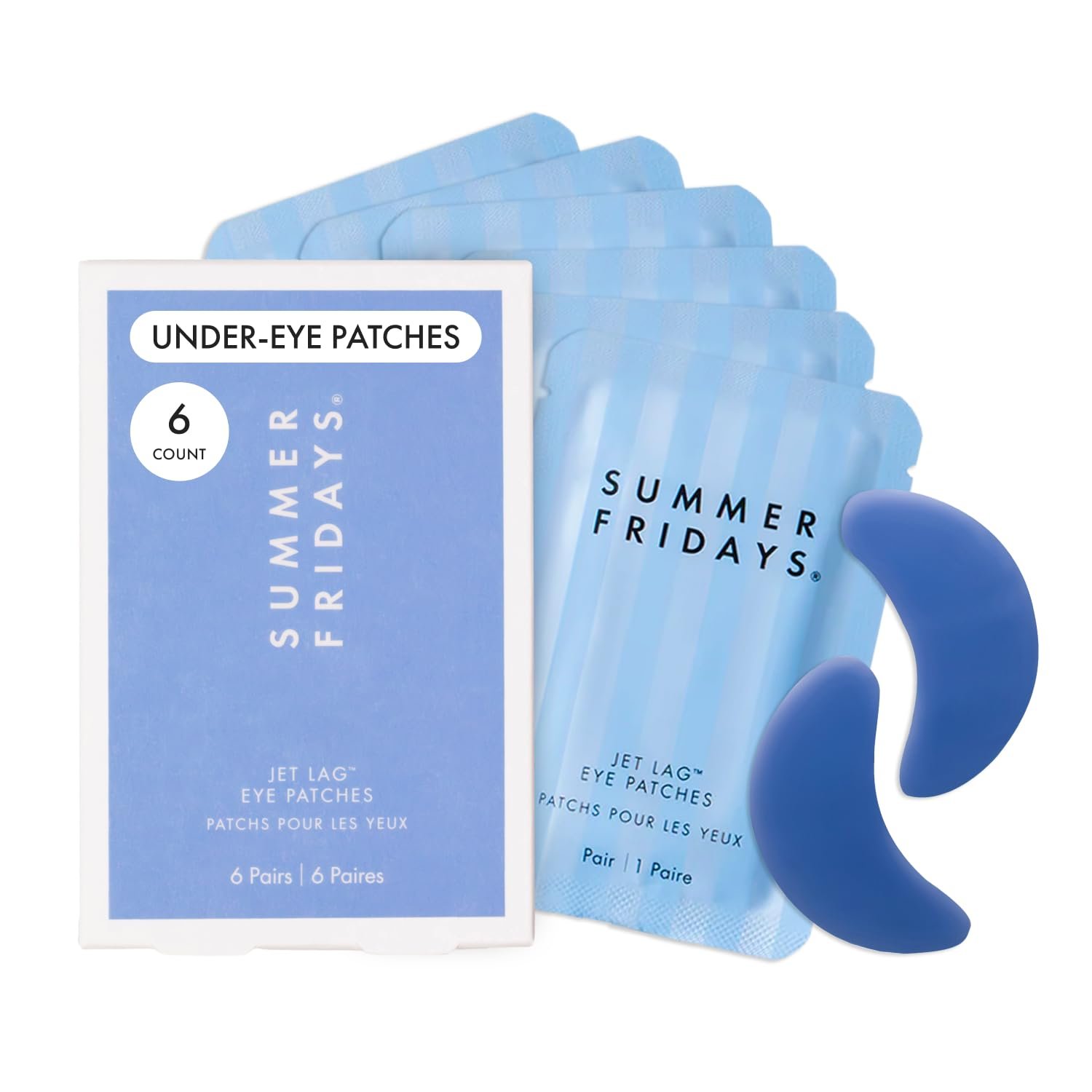 61zGRUYBPzL._SL1500_.jpg Summer Fridays Jet Lag Hydrating Eye Patches - De-puffing Hydrogel Under Eye Masks with Hyaluronic Acid, Caffeine + Peptides - Soothing + Refreshing At-Home + Travel Skin Care (6 Pairs) | De-Puffing & Soothing Under Eye Masks, Korean Skin Care Eye Mask Formula with Hyaluronic Acid & Peptides, Travel Essentials - Image 1