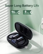 GNMN Active Noise Cancelling Ear Buds Wireless Earbuds 96hrs Playback Bluetooth Headphones Dual Battery Display Stereo Bass Earphones with Earhooks Microphone IPX7 Waterproof for Sports/Runing/Workout - Image 3