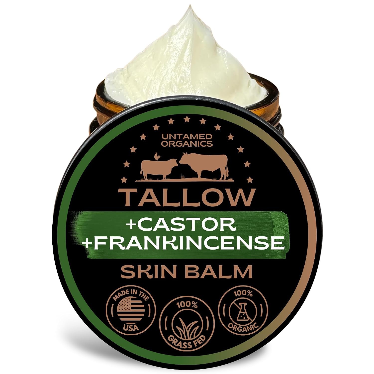714v8yXbHML._SL1500_.jpg Untamed Organics Beef Tallow Balm for Skin & Face with Castor Oil & Frankincense - 100% Grass-Fed Tallow Face & Body Moisturizer for Dry Sensitive Skin - 2 oz - Image 1