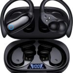 GNMN Active Noise Cancelling Ear Buds Wireless Earbuds 96hrs Playback Bluetooth Headphones Dual Battery Display Stereo Bass Earphones with Earhooks Microphone IPX7 Waterproof for Sports/Runing/Workout