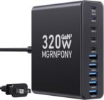 320W USB C Charger Block, MGRNPONY 10-Port GaN USB C Charging Station Black | PD 65W Laptop Fast Charger Adapter for MacBook Pro/Air, DELL, iPad, iPhone, Samsung Galaxy