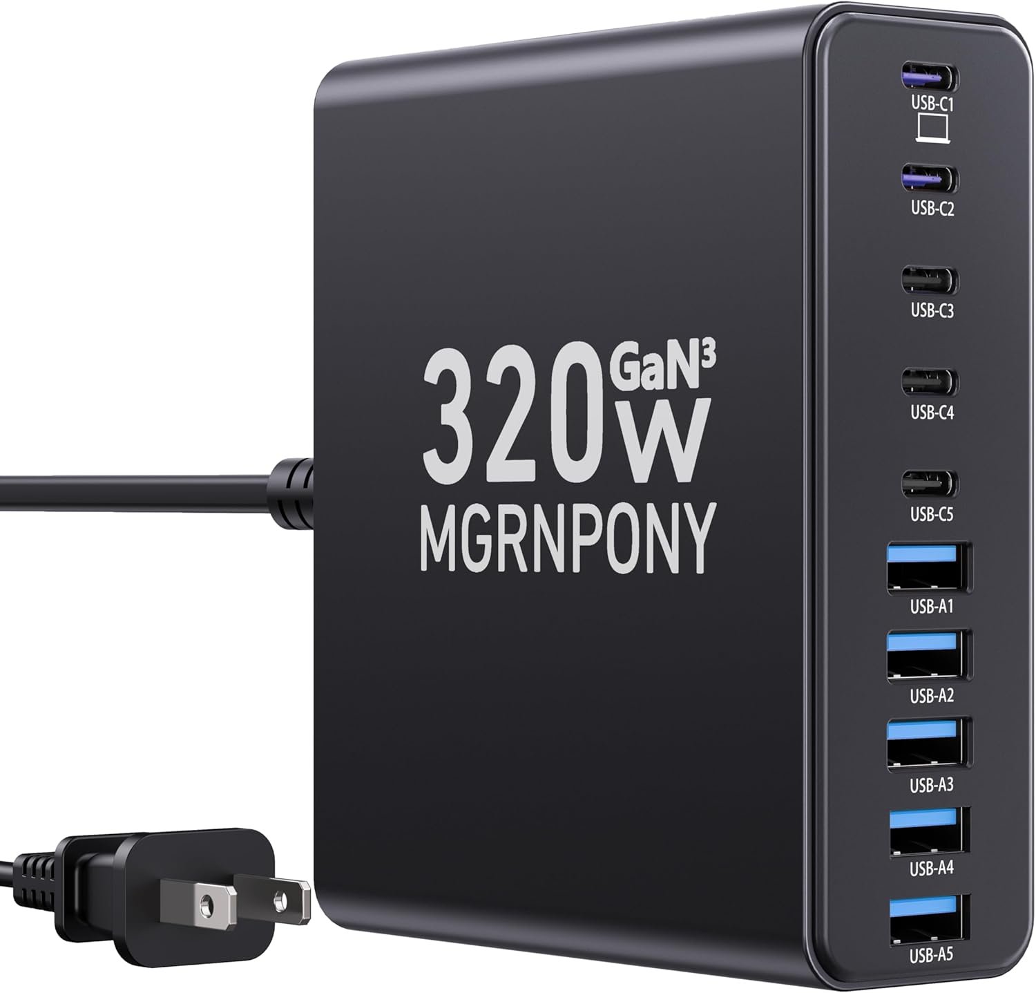 71AHDPb2aeL._AC_SL1500_.jpg 320W USB C Charger Block, MGRNPONY 10-Port GaN USB C Charging Station Black | PD 65W Laptop Fast Charger Adapter for MacBook Pro/Air, DELL, iPad, iPhone, Samsung Galaxy - Image 1