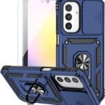 for Samsung Galaxy A26 5G Case with Camera Lens Cover HD Screen Protector, Dual Layer Military-Grade Drop Tested Magnetic Ring Holder Kickstand Protective Phone Case for Samsung Galaxy A26 5G (Navy)