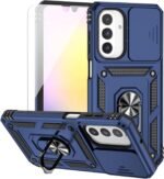 for Samsung Galaxy A26 5G Case with Camera Lens Cover HD Screen Protector, Dual Layer Military-Grade Drop Tested Magnetic Ring Holder Kickstand Protective Phone Case for Samsung Galaxy A26 5G (Navy)