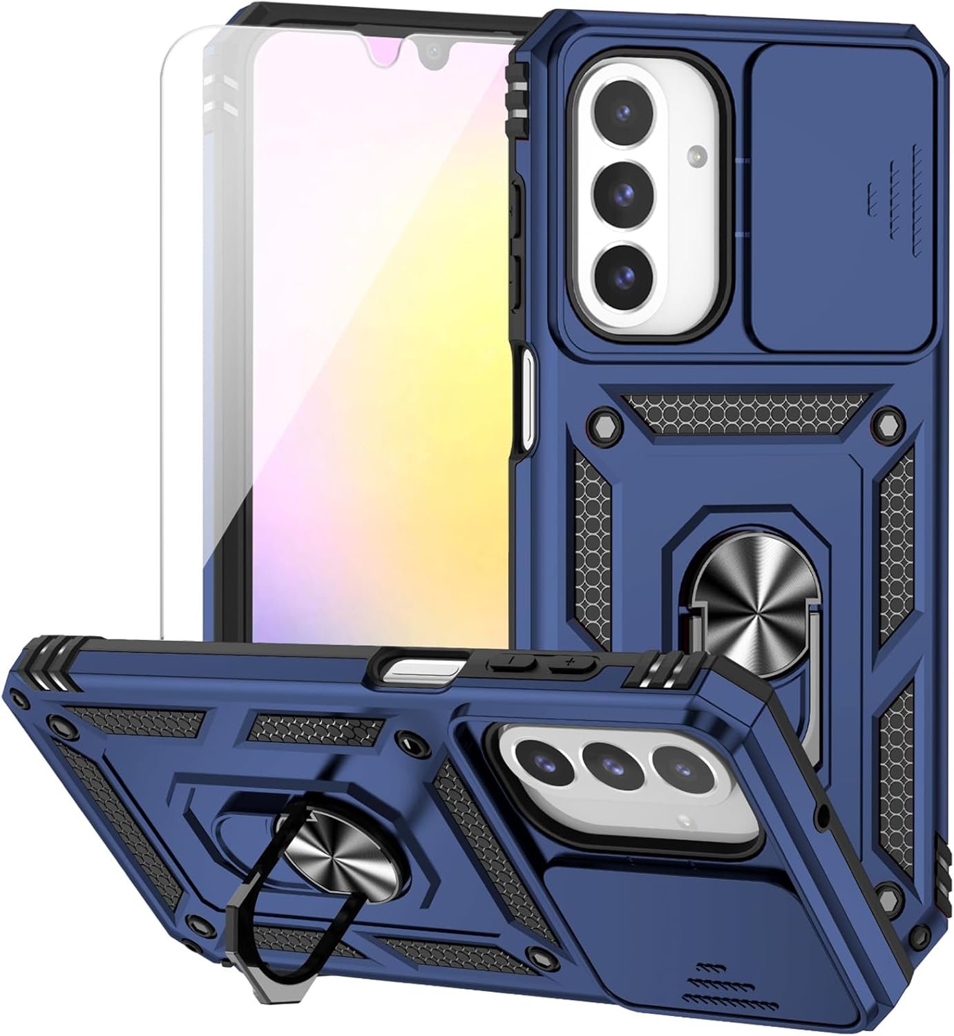 71B4EaOqUpL._AC_SL1500_.jpg for Samsung Galaxy A26 5G Case with Camera Lens Cover HD Screen Protector, Dual Layer Military-Grade Drop Tested Magnetic Ring Holder Kickstand Protective Phone Case for Samsung Galaxy A26 5G (Navy) - Image 1