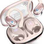 Wireless Earbud, 75H Bluetooth 5.4 Headphones Sport IP7 Waterproof, Running Wireless Earphones with ENC Noise Canceling Mic, 3D Bass Over Ear bud with Earhooks for Android, iOS, Workout, Gym, Rosegold