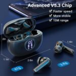 Wireless Earbuds, Bluetooth 5.3 Headphones HiFi Stereo 50H Playback LED Digital Display Ear Buds with ENC Noise Canceling Headset, IPX7 Waterproof Earphones for Gym/Running/Work（Black） - Image 4