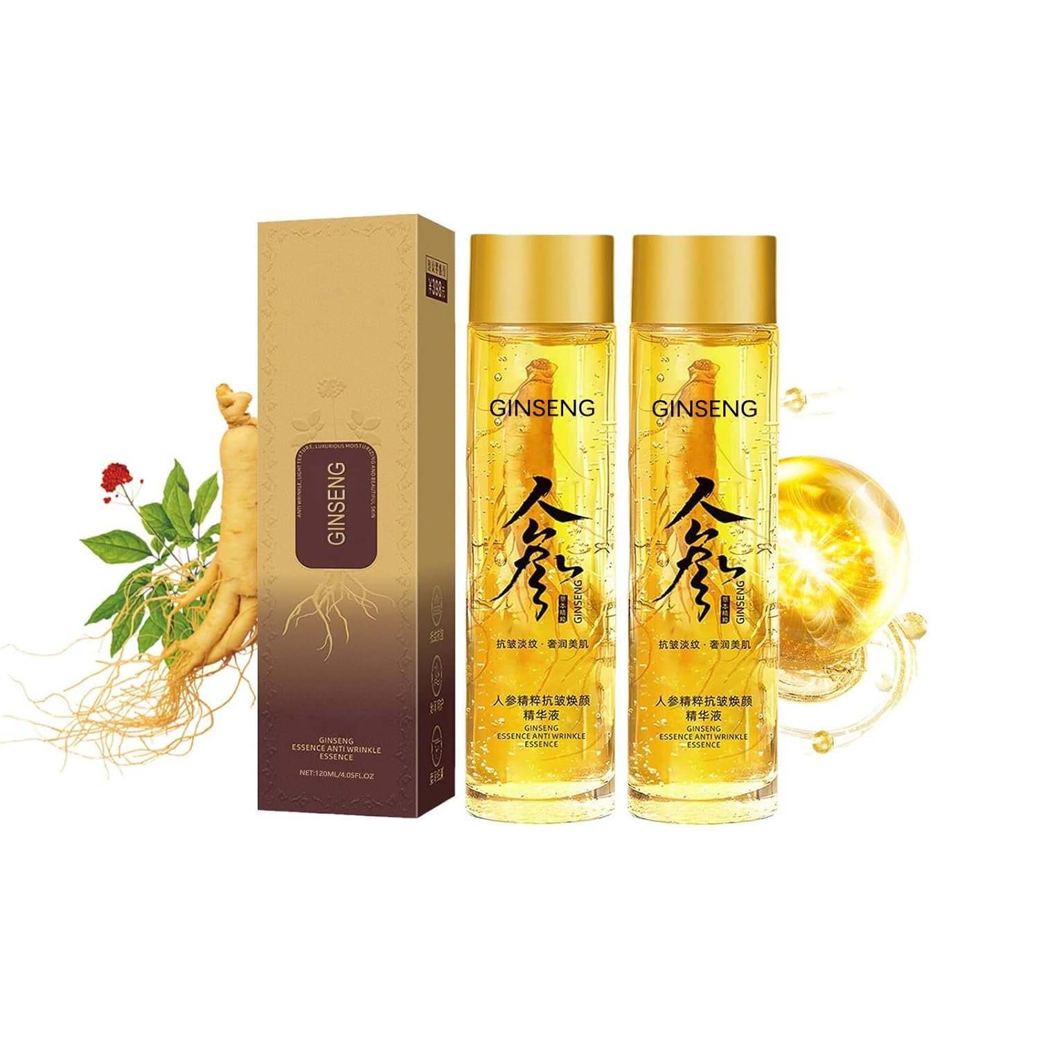 71MOke1e-L._SL1500_.jpg 240ML Peptide Anti-Wrinkle Ginseng Serum, Hydration Ginseng Oil Essence Water, Ginseng Essence Anti Wrinkle Essence, Ginseng Serum for Tightening Sagging Skin Reduce Fine Lines (2Bottle) - Image 1
