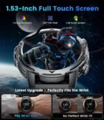 1.53'' Smart Watches for Men with 1000mAh Battery/Flashlight, Military Smart Watch with 120+ Sports Modes, Heart Rate/Sleep Monitor/IP68 Waterproof, Fitness Tracker for Android iOS, Black - Image 2