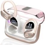 Aptkdoe Wireless Earbuds 75H Bluetooth 5.4 Sport Headphones with Earhooks | IPX7 Waterproof In-ear Buds Feature ENC Noise Cancelling Mic. Stereo Sound Device for Gym Running Workout, Rose Gold