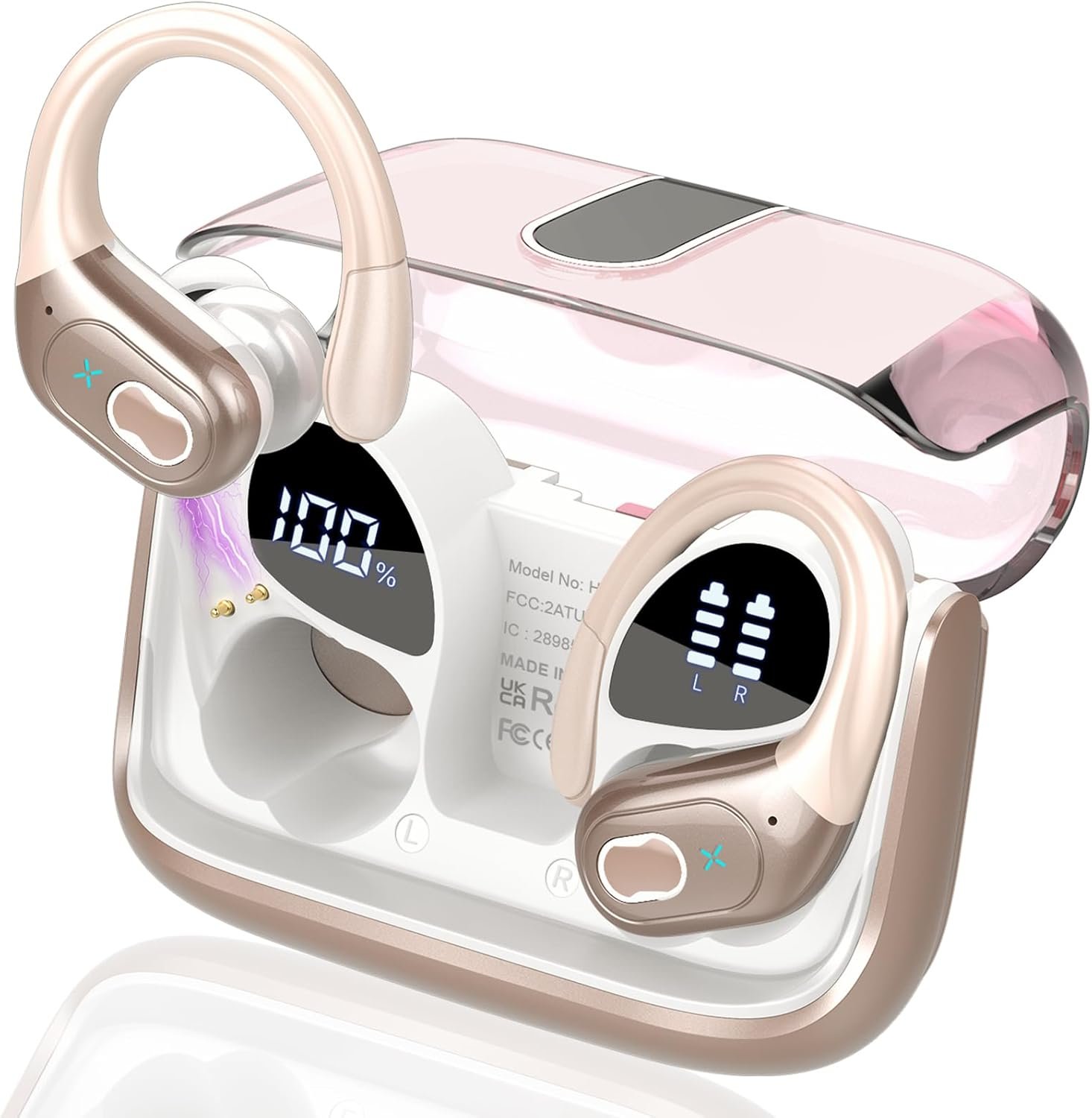 71ZDRTOEVyL._AC_SL1500_.jpg Aptkdoe Wireless Earbuds 75H Bluetooth 5.4 Sport Headphones with Earhooks | IPX7 Waterproof In-ear Buds Feature ENC Noise Cancelling Mic. Stereo Sound Device for Gym Running Workout, Rose Gold - Image 1