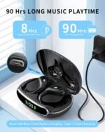 Active Noise Cancelling Ear Buds Wireless Earbuds 90H Playtime Bluetooth Headphones Stereo Bass Over-Ear Hooks Earphones with Power Display Case IPX7 Waterproof Headset for Workout/Running, Black - Image 3
