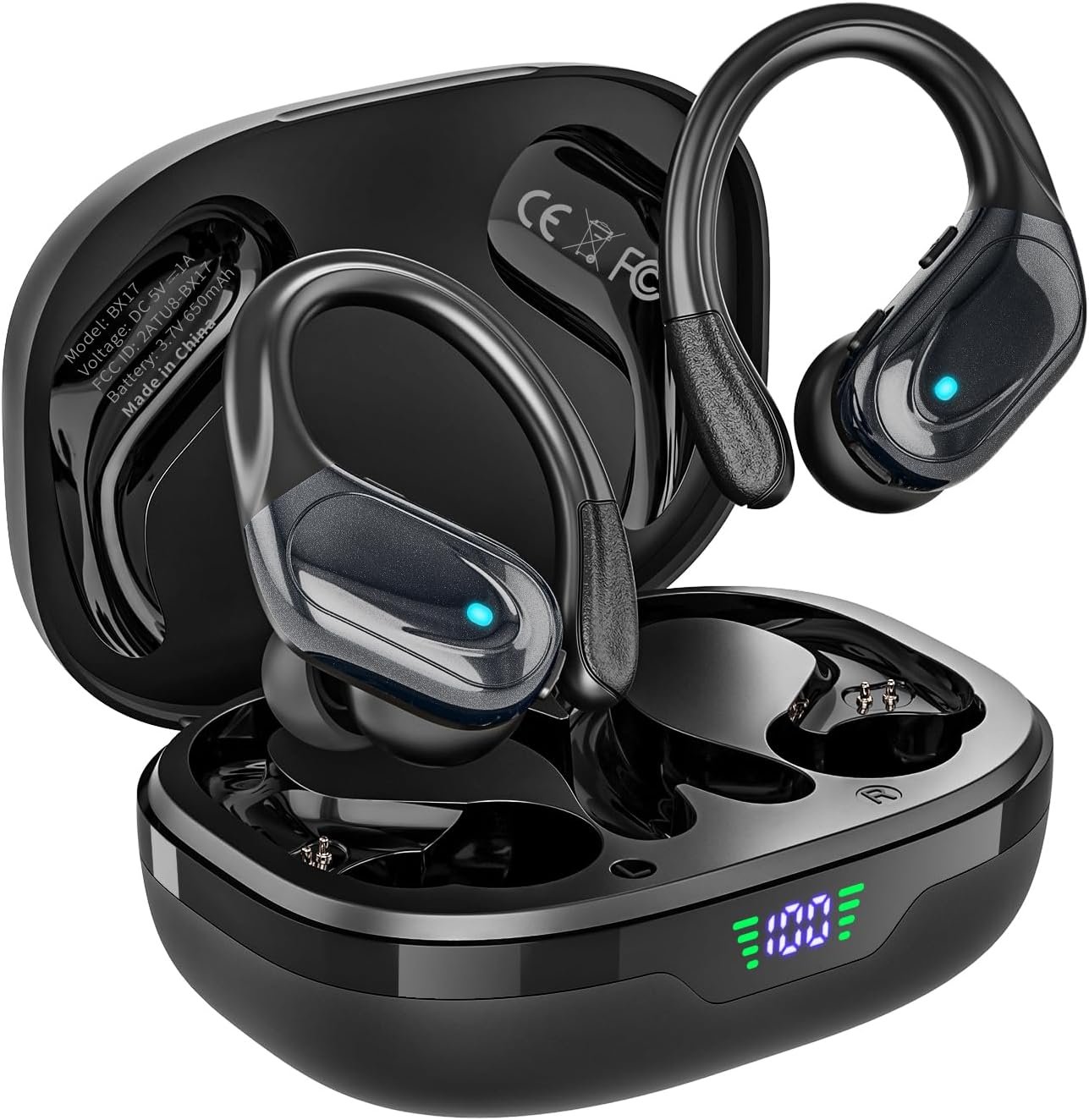 71cmAChhQKL._AC_SL1500_.jpg HAOYUYAN Wireless Earbuds, Sports Bluetooth Headphones, 80Hrs Playtime Ear Buds with LED Power Display, Noise Canceling Headset, IPX7 Waterproof Earphones for Workout/Running (Black) - Image 1