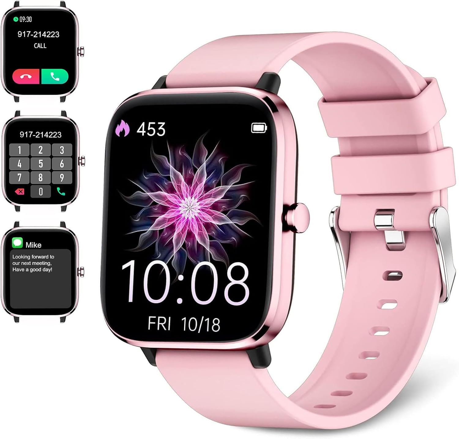 71eMMEqYfgL._AC_SL1500_.jpg Smartwatch for Women - Call, Fitness Tracker, Heart Rate & Sleep Monitor, 1.69" Touch Screen, Waterproof - For Android & iPhone, Pink - Image 1