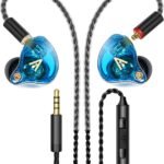 Audiovance Vibes 202M HiFi Wired Earbuds in-Ear Monitor Headphones with Mic | Clear Sound, Deep Bass, Noise-Isolating Ear Buds, Silver-Plated Cord, Comfort Fit, Gaming IEM Earphone, Case, 3.5mm Plug