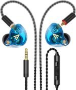 Audiovance Vibes 202M HiFi Wired Earbuds in-Ear Monitor Headphones with Mic | Clear Sound, Deep Bass, Noise-Isolating Ear Buds, Silver-Plated Cord, Comfort Fit, Gaming IEM Earphone, Case, 3.5mm Plug