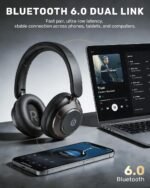 Boean Active Noise Cancelling Headphones, Bluetooth 6.0 Wireless Over Ear Headphones with 120H Playtime, 360° Spatial Audio & 5 ENC Mics, Soft Memory Foam, Transparency Mode for Office Travel Gaming - Image 7