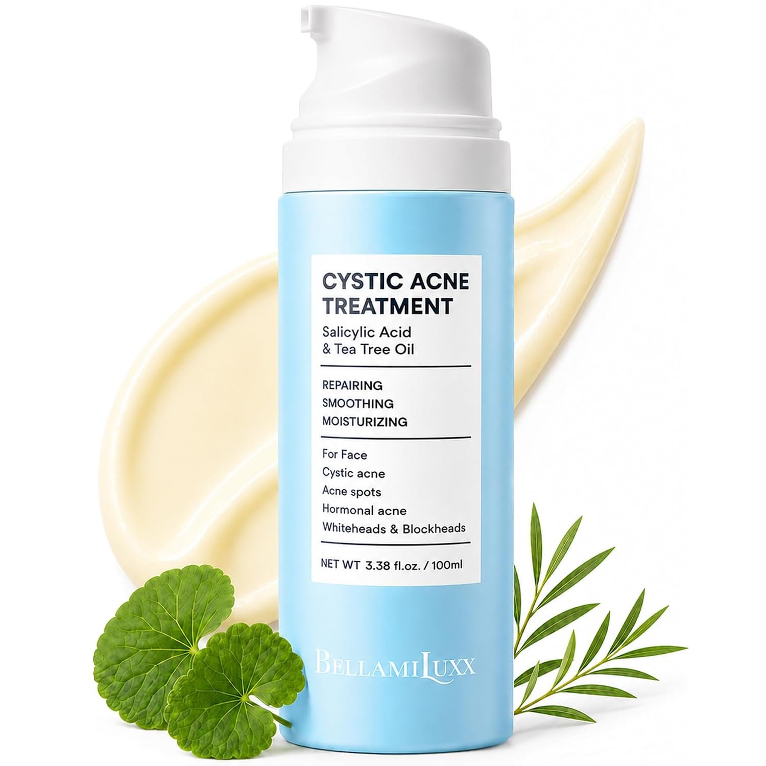 71z9COQoFhL._SL1500_.jpg BellamiLuxx Cystic Acne Treatment for Face: Hormonal Acne Treatment Cream for Teens & Adults - Salicylic Acid & Tea Tree Oil Pimple Spot Remover - Anti-Acne Moisturizer Reduces Redness, Blemishes - Image 1