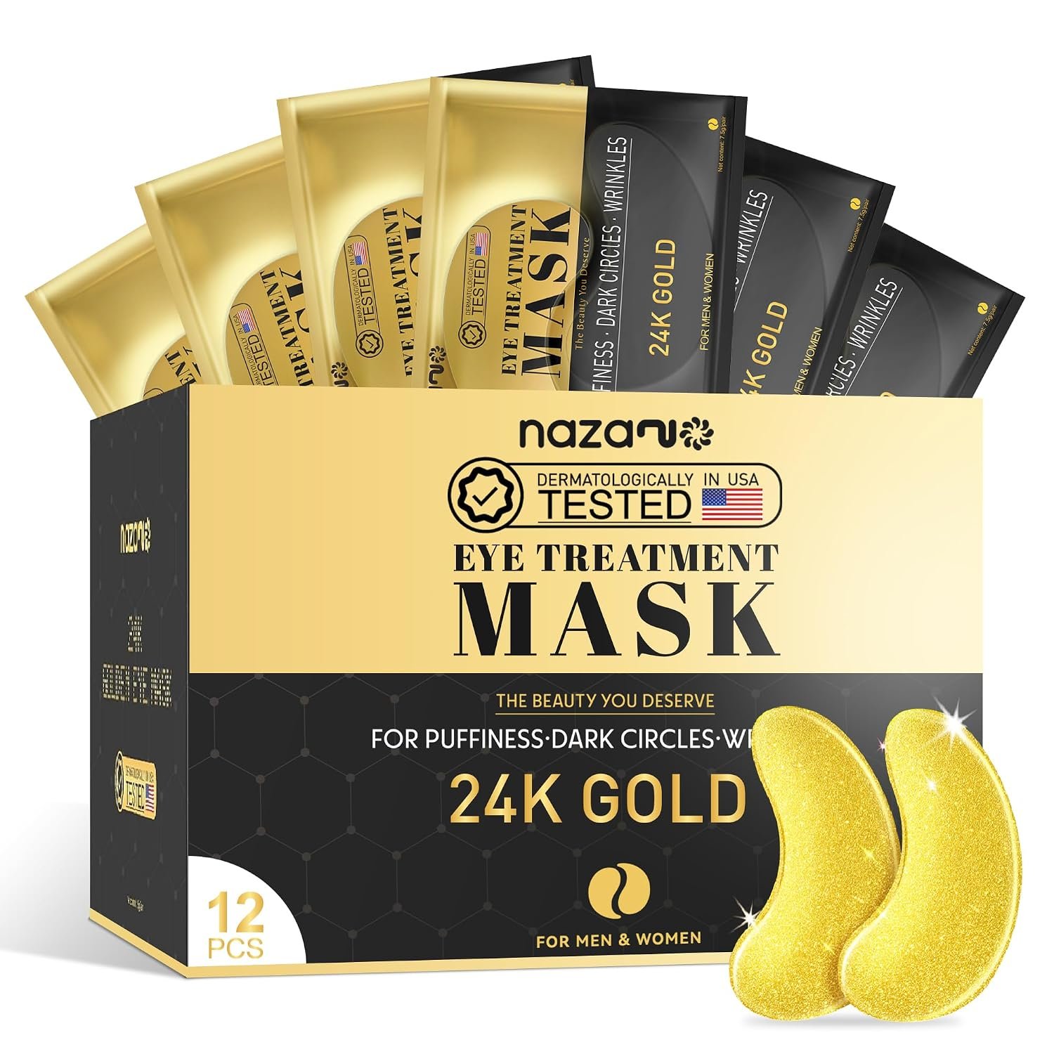 815e0vo5F7L._SL1500_.jpg NAZANO 12 Pcs 24K Gold Under Eye Patches - Eye Masks - Image 1