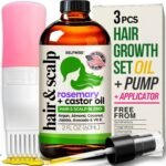 Organic Rosemary Oil For Hair Growth + Applicator with Castor, Argan, Coconut, Almond, Jojoba, Avocado, Vitamin E & Peppermint for Hair & Scalp Treatment, All Hair Types, Men & Women 2oz