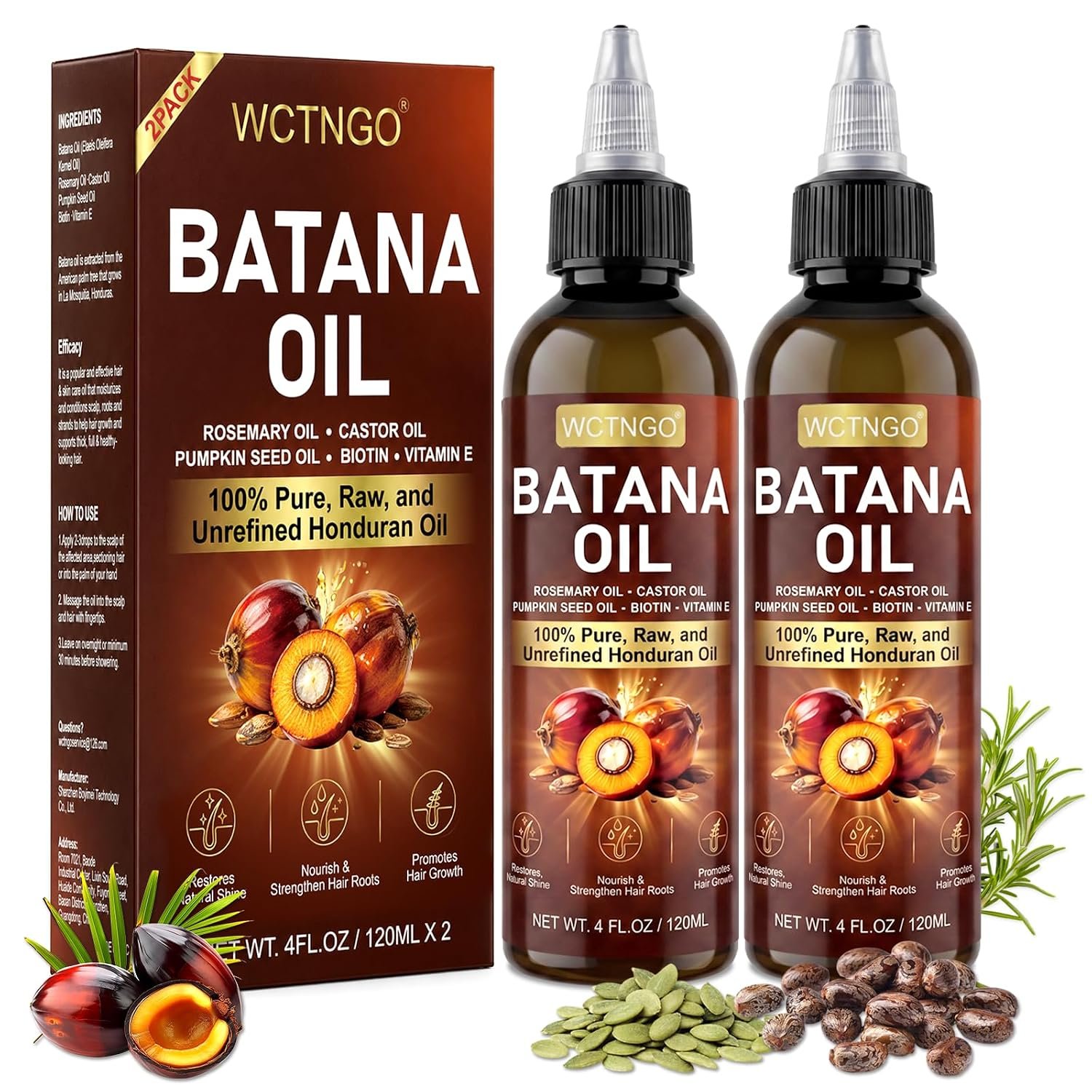 81JLTRDo8OL._SL1500_.jpg Batana Oil for Hair Growth–100% Pure Unrefined with Rosemary, Castor & Pumpkin Seed Oils, Infused with Biotin | Strengthens, Repairs Scalp, Nourishes & Reduces Hair Loss for Men & Women– 4 oz x 2 Pack - Image 1