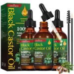 3 Pack Jamaican Black Castor Oil in Glass Bottle, 100% Pure Castor Oil Organic Cold Pressed for Hair Growth, Eyelashes, Eyebrows, Face Moisturizer & Deep Full Body Skin Hydration,Hexane Free