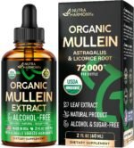 Mullein Drops for Lungs - USDA Organic Mullein Leaf Extract Liquid - 2 oz | Respiratory Health Support for Women & Men - Lung & Bronchial Cleanse for Smokers - As Tincture, Tea, Pills